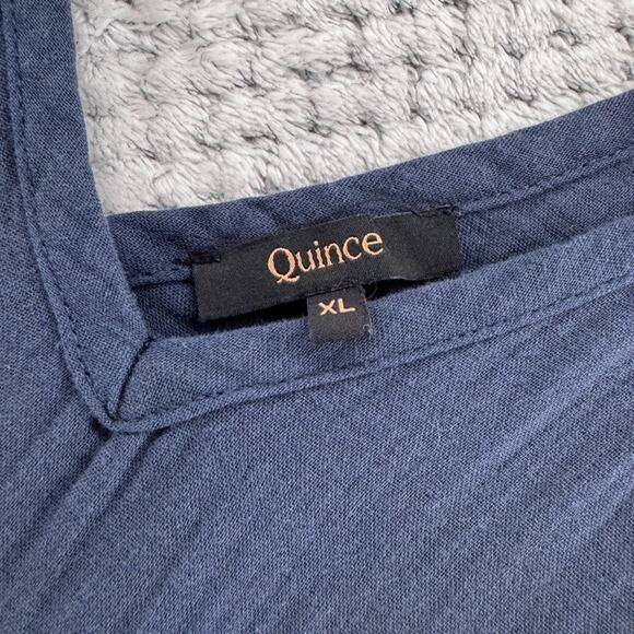 Quince Dress Womens XL Indigo Blue 100% Organic Cotton Gauze Tiered Maxi V-Neck - Picture 2 of 9